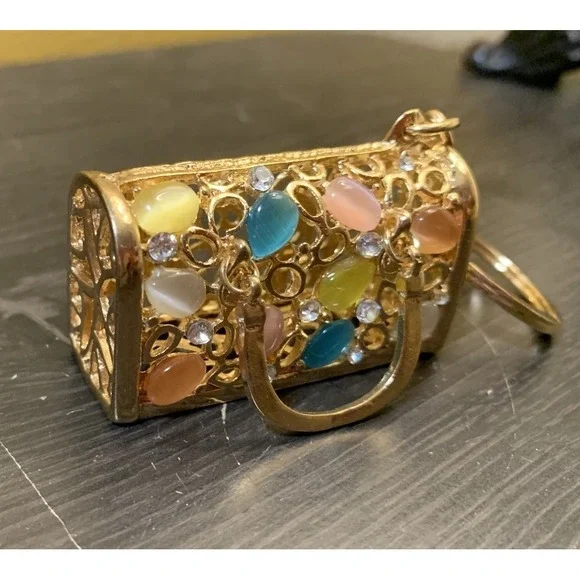 Purse Keychain Bejeweled Rhinestone Purse Jewelry Bling Clip Key Ring - Picture 2 of 7